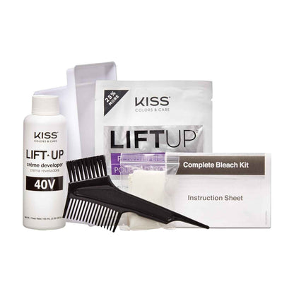 KISS Lift Up Complete Hair Bleach & Icy Silver Toner Kit, Gentle Conditioning Formula that Reduces Brassiness, Complete 6-Pc DIY, ICE