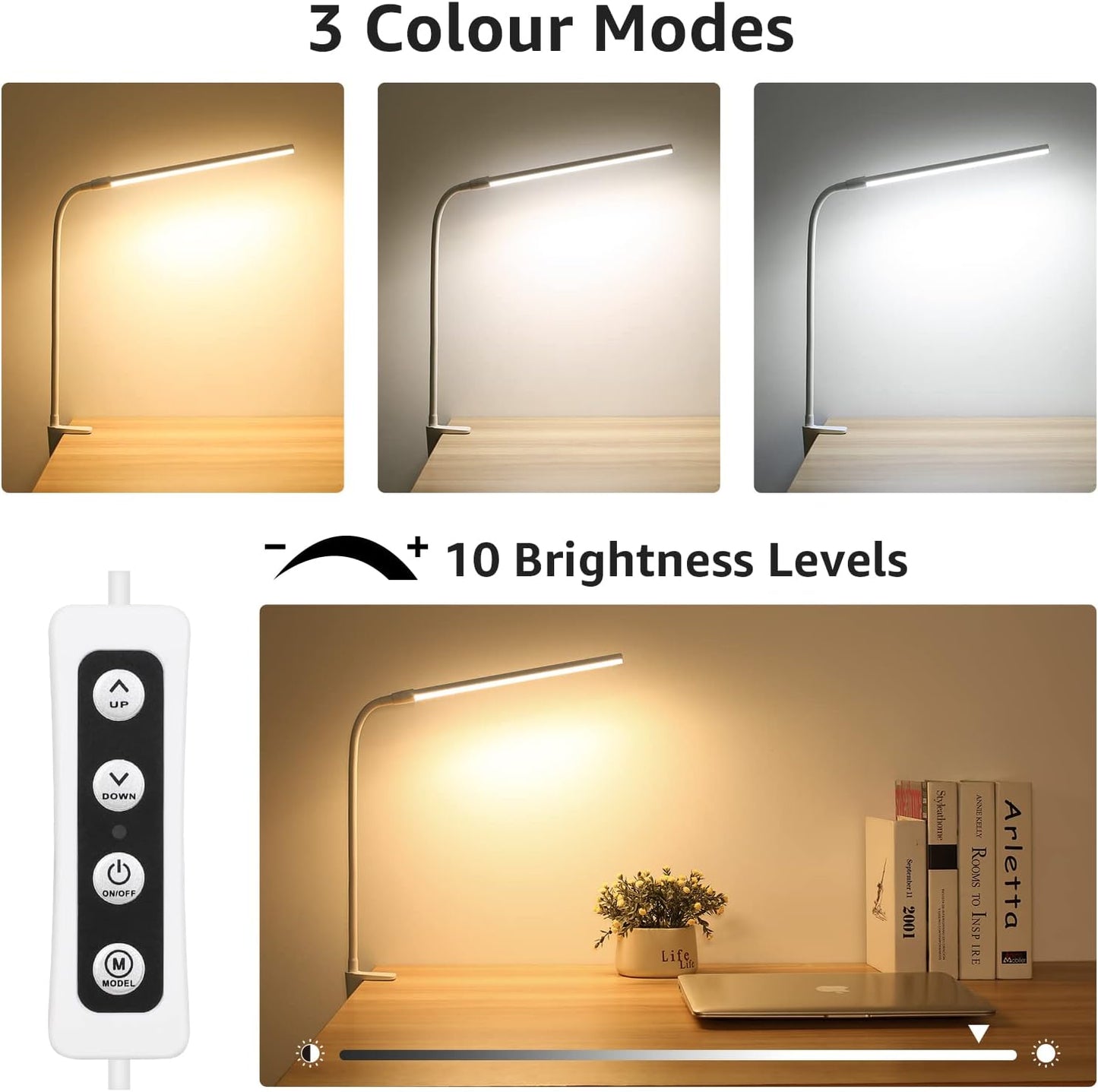 Lepro_Small_Desk_Lamp_with_Clamp,_LED_Reading_Lamps_with_450LM,_3_Color_Modes_10_Brightness,_Dimmable_USB_Clip_on_Desk_Light_with_Gooseneck_Swing_Arm_for_Nail,_Home_Office_and_Dorm_(White)