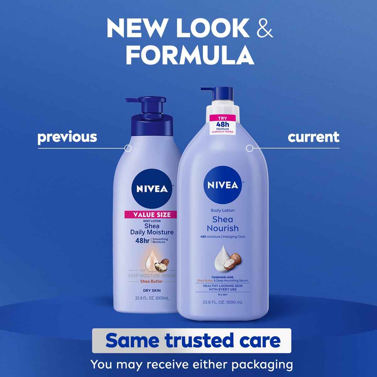NIVEA Shea Nourish Body Lotion for Dry Skin with Hyaluronic Acid, Shea Butter and Deep Nourishing Serum, 48-Hour Body Moisturizer, 33.8 Fl Oz Pump Bottle