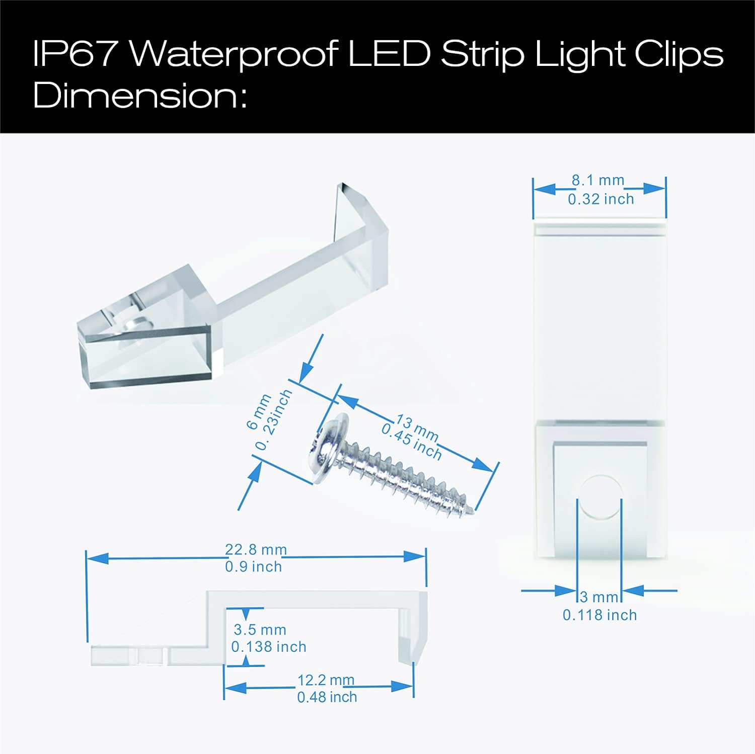 ATB-_100PACK_Outdoor_LED_Strip_Light_Mounting_Bracket_Fixing_Clips,One_Side_Clips_with_102_Pieces_Screws,Ideal_for_10_mm_and_12mm_Width_Silicone_Tube_IP67_Waterproof_Strip,_Clear
