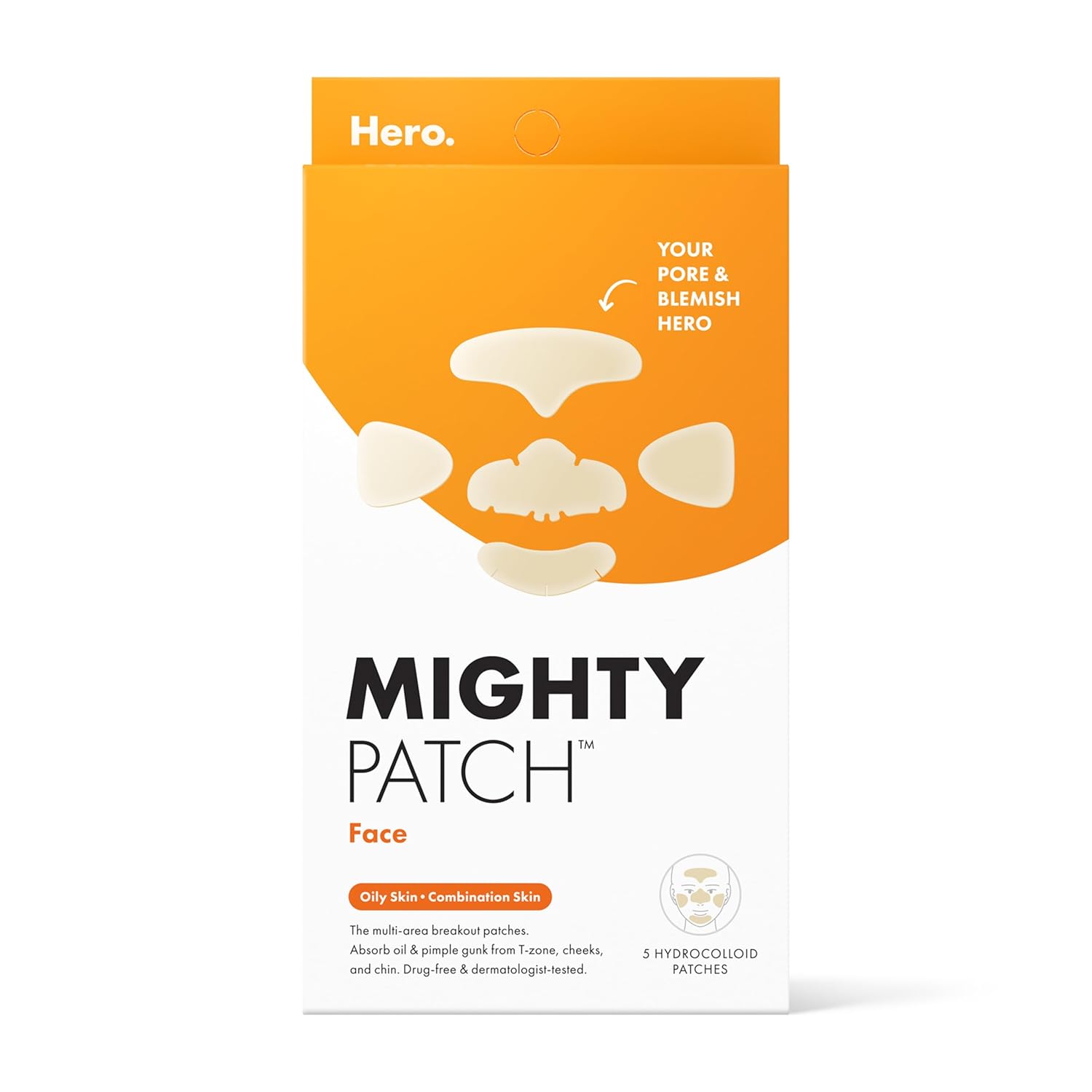 Mighty_Patch_Hero_Cosmetics_Face_Patch_-_XL_Hydrocolloid_Face_Mask_for_Acne,_5_Large_Pimple_Patches_for_Zit_Breakouts_on_Nose,_Chin,_Forehead_&_Cheeks_(1_Count)