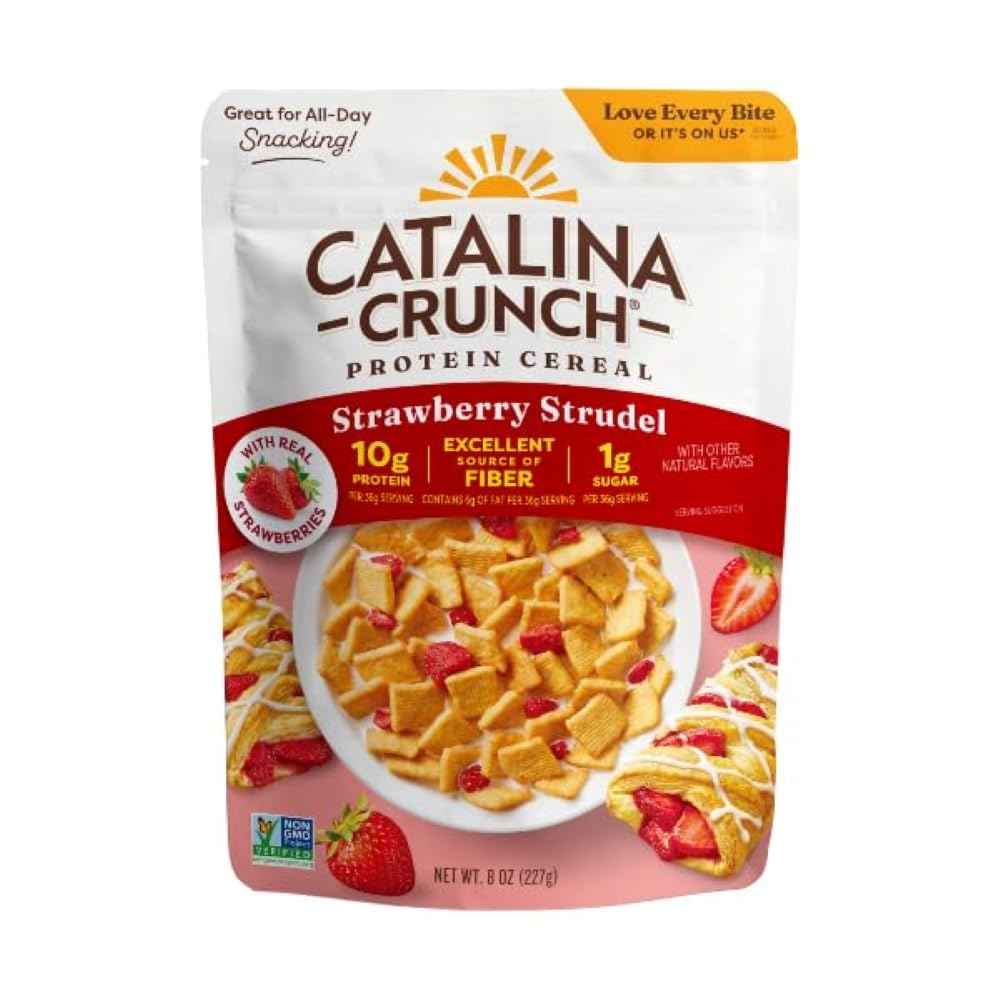 Catalina Crunch Protein Cereal - Breakfast Cereal with 10g of Protein, No Added Sugar - Gluten Free - Strawberry Strudel - 8 oz Bag