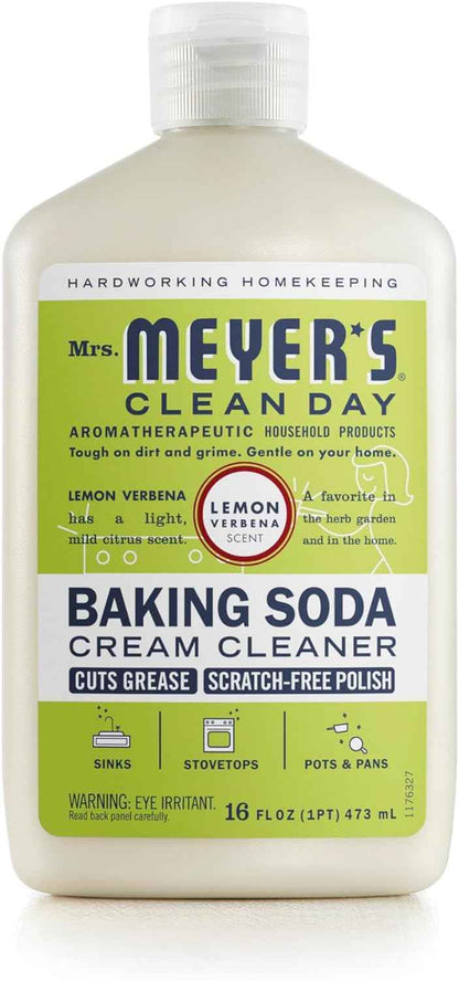 MRS. MEYER'S CLEAN DAY Baking Soda Cream Cleaner, Cuts Grease, Scratch-Free Polish, Lemon Verbena