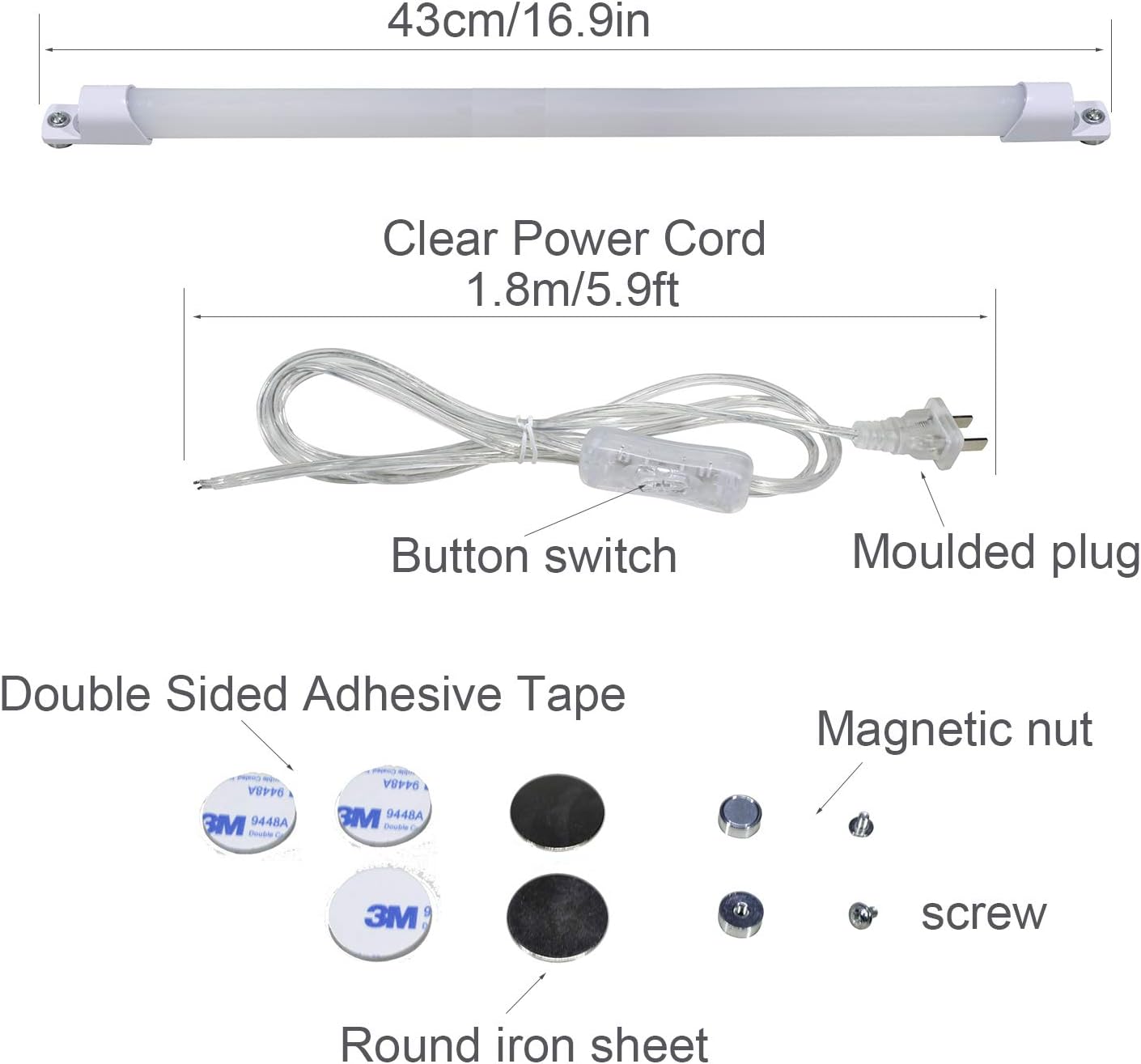 110V_LED_Under_Cabinet_Lighting,17inch_LED_Strip_Light_Bar_with_6ft_Power_Cord,Magnetic_Installation,Super_Slim_Counter_Light,Reading_Desk_Lamp_for_Kitchen/Work_Table._(White/Natural_White)