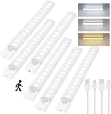 Under Cabinet Lighting 8 Inches Rechargeable Motion Sensor Light Indoor, 3 Color Dimmable Closet Light Battery Operated, USB Stick on LED Magnetic Under Counter Lights for Kitchen Stair, 3 Packs