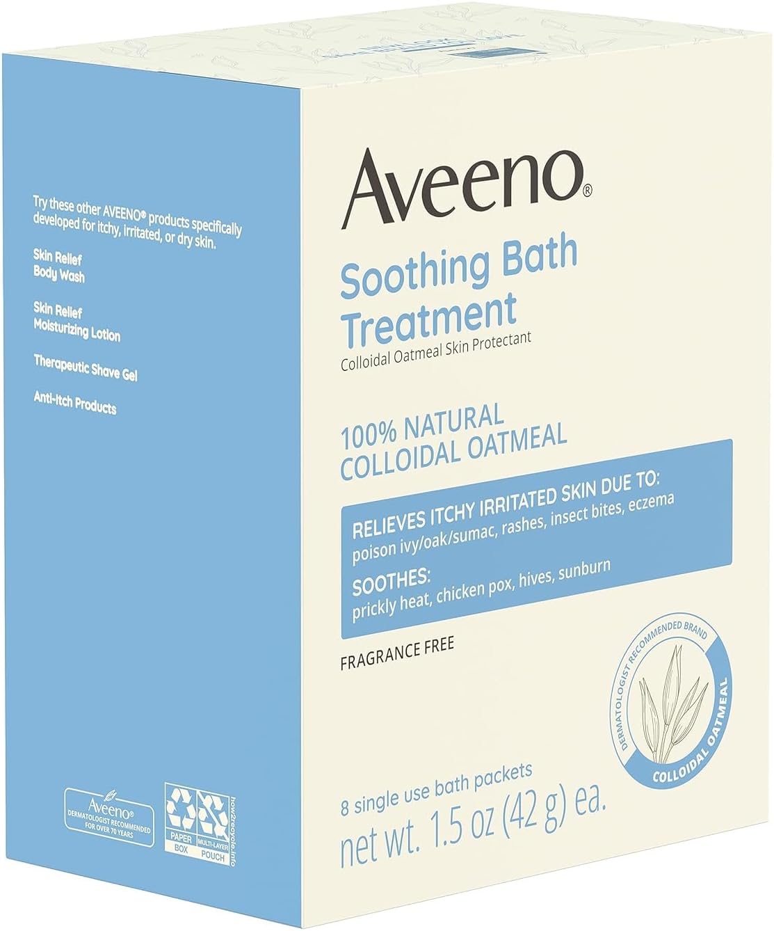 Aveeno_Fragrance_Free_Soothing_Bath_Treatment,_100%_Natural_Colloidal_Oatmeal,_Sensitive_Skin_Bath_Soak_for_Relief_of_Dry,_Itchy,_Irritated_Skin_Due_to_Eczema_&_Hives,_Bath_Packets,_8_ct._(Pack_of_2)