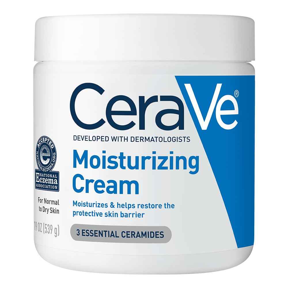 CeraVe Moisturizing Cream, Body and Face Moisturizer for Dry Skin, Body Cream with Hyaluronic Acid and Ceramides, Daily Moisturizer, Oil-Free, Fragrance Free, Non-Comedogenic