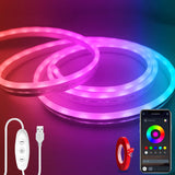 LED Neon Lights, 6.6ft/16.4FT USB Powered LED Strip Lights，5V Music Sync Color Changing Rope Light with APP Control，IP65 Waterproof RGB Rope Lights for Bedroom，Cabinet,Kitchen, DIY Lighting