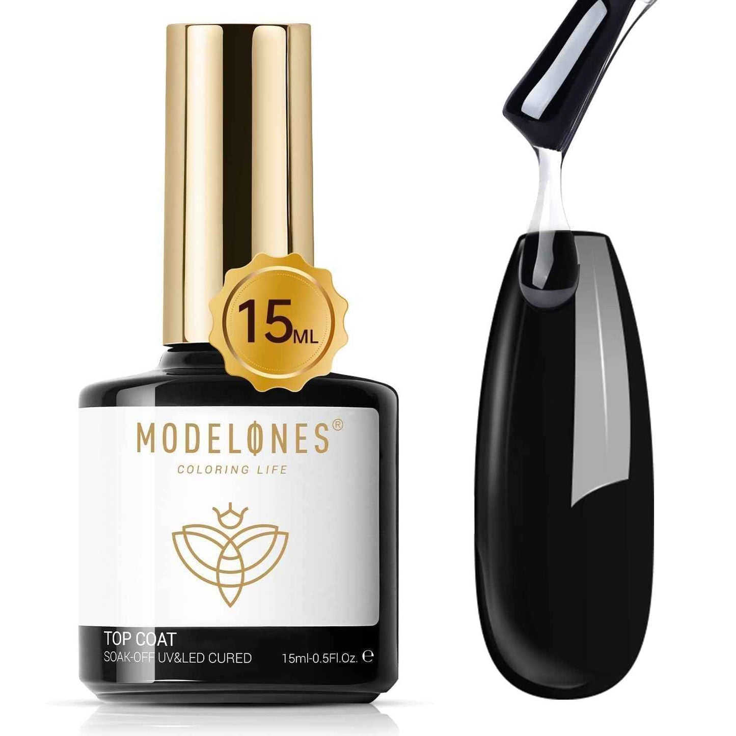 modelones Gel Top Coat, 15ml No Wipe Gel Nail Polish High Gloss Top Coat Shiny Long Lasting Clear Top for Acrylic Nails, Need U V/LED Lamp for Home DIY Gift Spring Easter's Manicure Salon