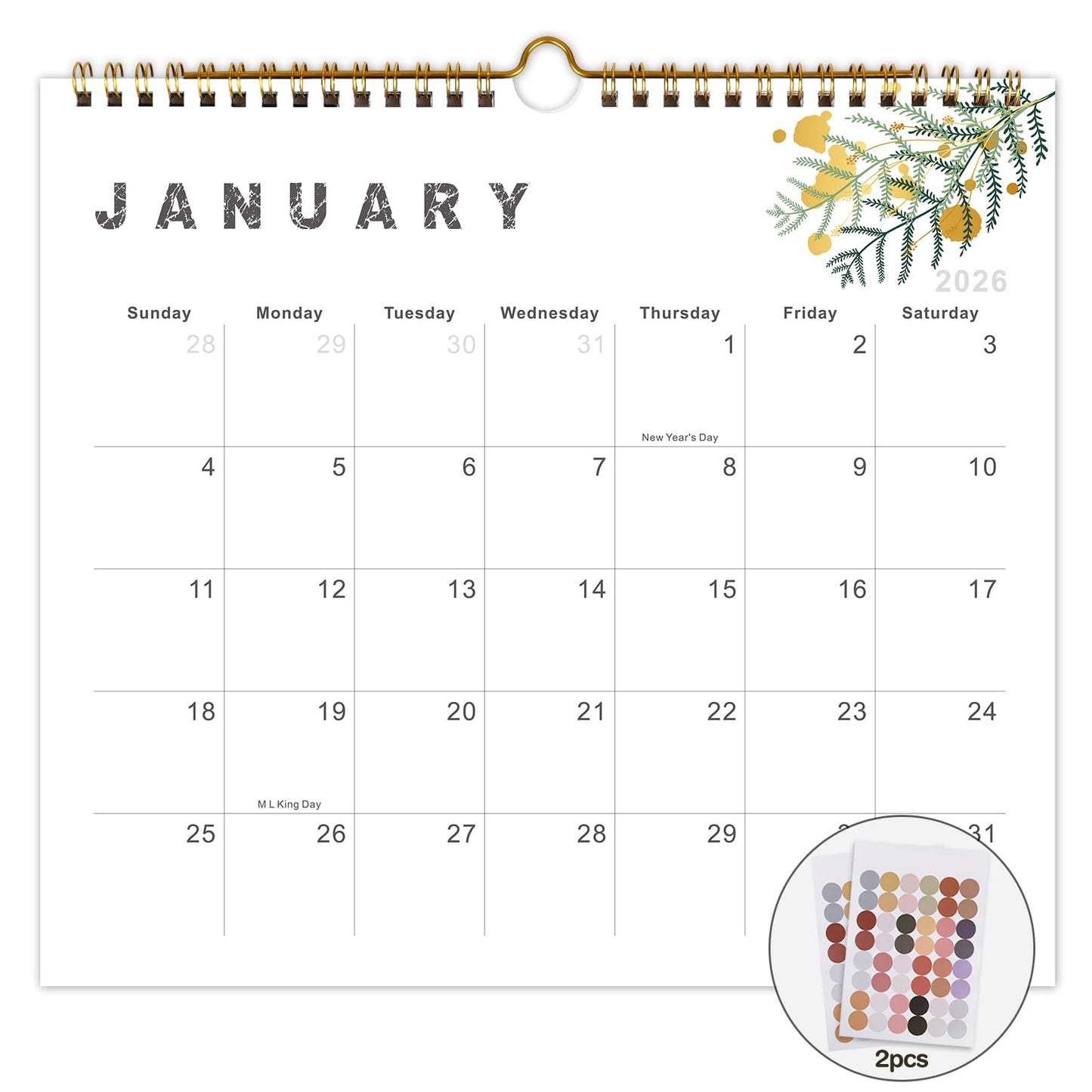 Lbylyhxc 2026 Calendar - from January to December 2026, 2026 12-month wall calendar, 10 x 11.2 inches, heavy paper, suitable for New Year and Christmas Presents (gold leaves)