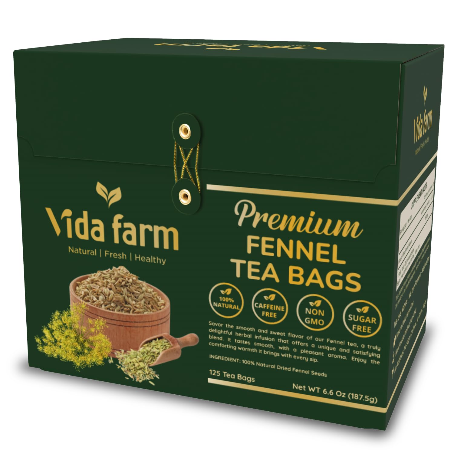 VIDA FARM 125 Fennel Tea Bags, Natural Dried Fennel Seeds Herbal Tea Bags, No Sugar, No Caffeine, Vegan