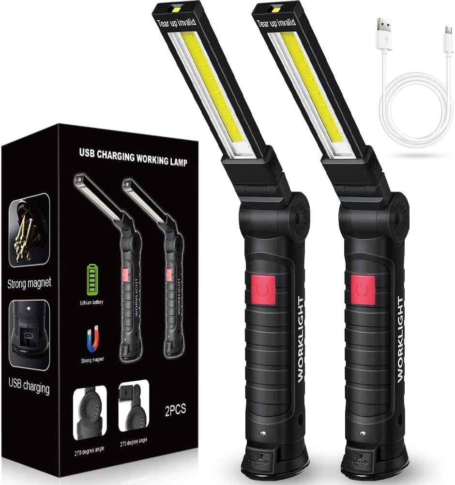 LED_Work_Light_Rechargeable_Flashlight,_Christmas_Stocking_Stuffers_Gifts_for_Men_Him_Husband_Mechanic_Torch_Grill_Light_Inspection_Lamp_Magnetic_Base_5_Modes_360°_Rotate_Car_Emergency_Repair_2PCS