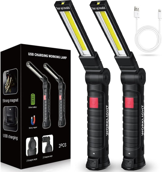 LED_Work_Light_Rechargeable_Flashlight,_Christmas_Stocking_Stuffers_Gifts_for_Men_Him_Husband_Mechanic_Torch_Grill_Light_Inspection_Lamp_Magnetic_Base_5_Modes_360°_Rotate_Car_Emergency_Repair_2PCS