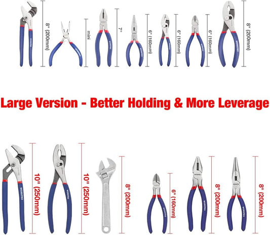 WORKPRO_Large_Pliers_&_Wrench_Set_6-Piece_(10"_Water_Pump,_10"_Slip_Joint,_8"_Long_Nose,_8"_Linesman,_6"_Diagonal,_8"_Adjustable_Wrench)_for_DIY_&_Home_Use,_W001329A