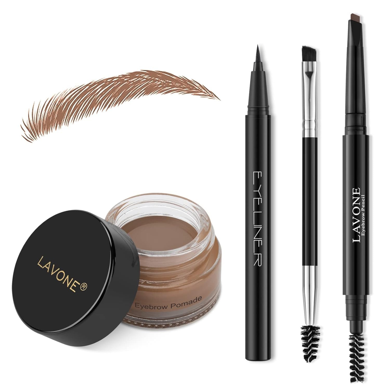 LAVONE Eyebrow Stamp Pencil Kit - Trio for Brows, Waterproof Pencil, Eyeliner, Pomade, Brush - Auburn