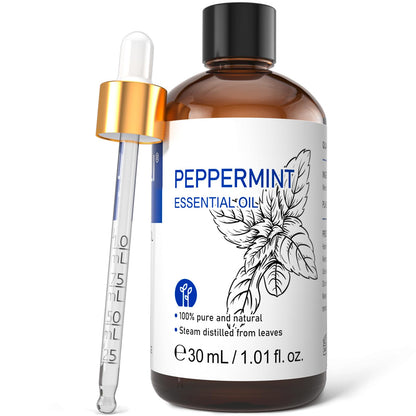 HIQILI Peppermint Essential Oil, 100% Pure Natural, for Aromatherapy, Home Diffuser, Cleaning Spray, Skin Care, Hair Care, Massage, DIY Candles - 1 Fl Oz/30ml