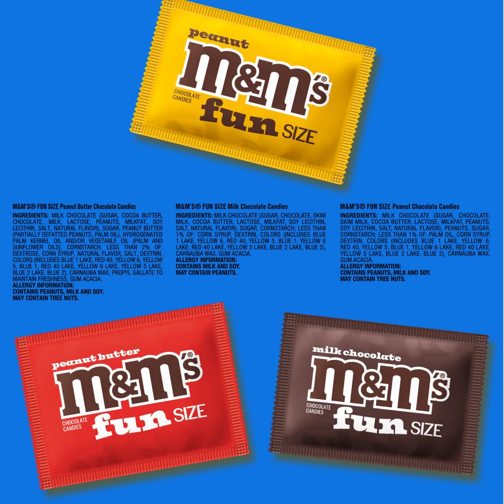 M&M'S_Fun_Size_Assorted_Chocolate_Candy_Variety_Pack,_Milk_Chocolate,_Peanut_&_Peanut_Butter,_Party_Size_Bulk_Candy_Bags_for_Halloween,_Party_Favors,_Offices,_and_More,_19.41_Oz