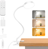 Reading Light with Remote, LED Desk Lamp Clip on [1H Timer & Nightlight] RA>95 Dimmable Flexible Gooseneck, Reading Lamp with Clamp for Table - 3.5'' (Adapter Included)