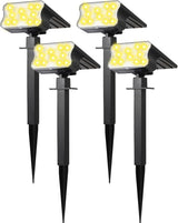 HGGH Solar Lights Outdoor Waterproof IP67, 60 LED 3 Lighting Modes Solar Spot Lights Outdoor for Yard Garden Pathway Landscape, Auto On/Off, Function 2 in 1(Warm White, 4 Pack)