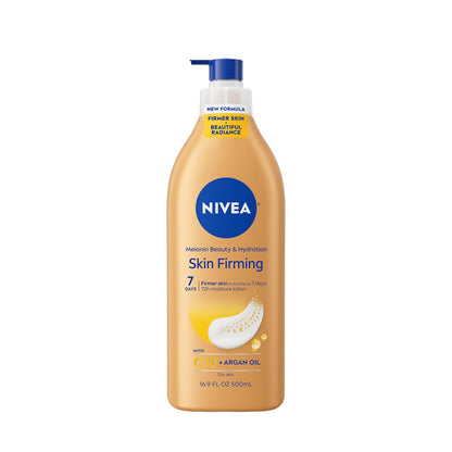 NIVEA_Skin_Firming_Melanin_Beauty_&_Hydration_Body_Lotion_with_Q10_and_Argan_Oil,_Firmer_Skin_in_as_Little_As_Seven_Days,_16.9_Fl_Oz_Pump_Bottle