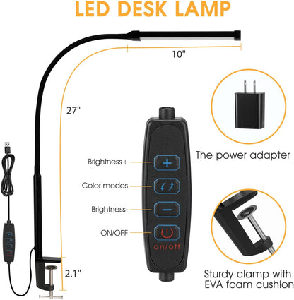 LED_Desk_Lamp_with_Clamp,_Eye-Caring_Clip_on_Lights_for_Home_Office,_3_Modes_10_Brightness,_Long_Flexible_Goose-Neck,_Metal,_Swing_Arm_Architect_Task_Table_Lamps_with_USB_Adapter,_Black/White_and_Silver
