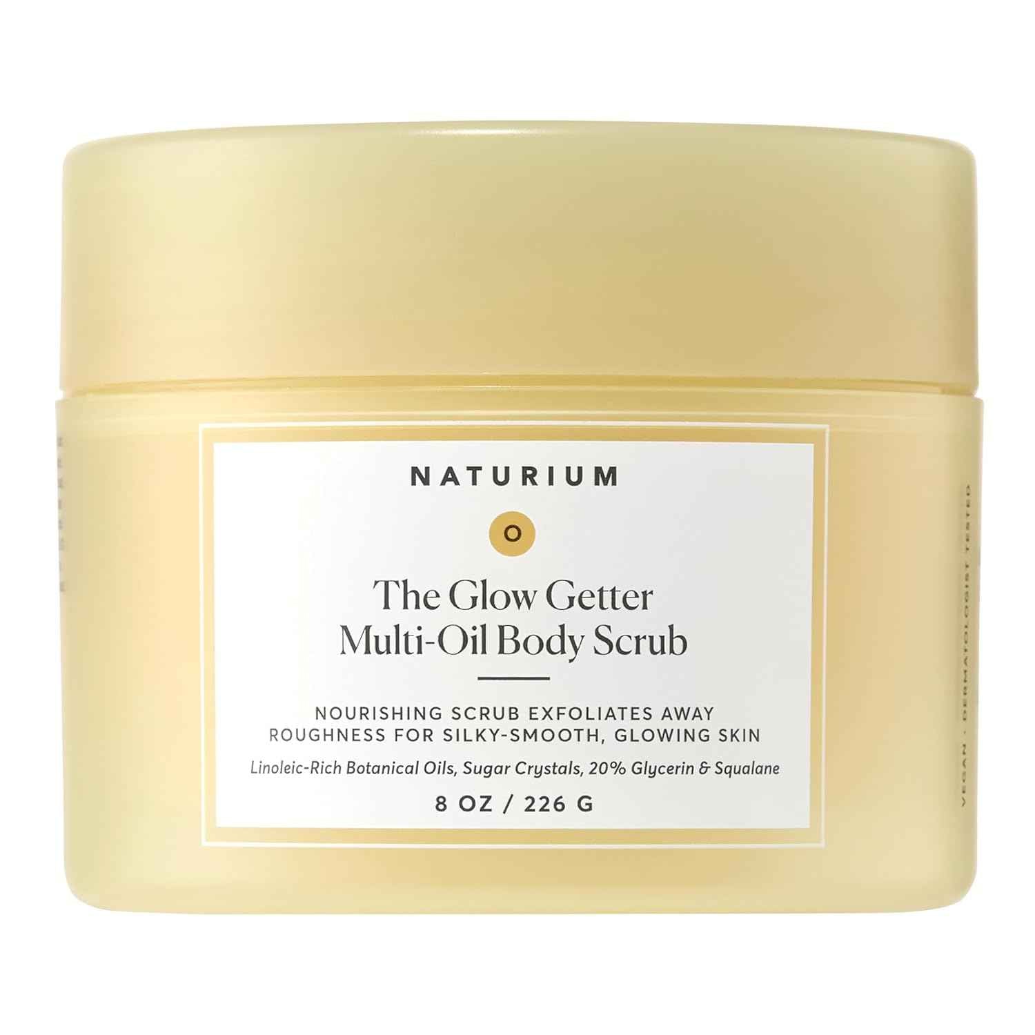 Naturium Glow Getter Body Scrub, Exfoliating Sugar Crystals with Linoleic-Rich Oils, Glycerin & Squalane, 226 g / 8 oz