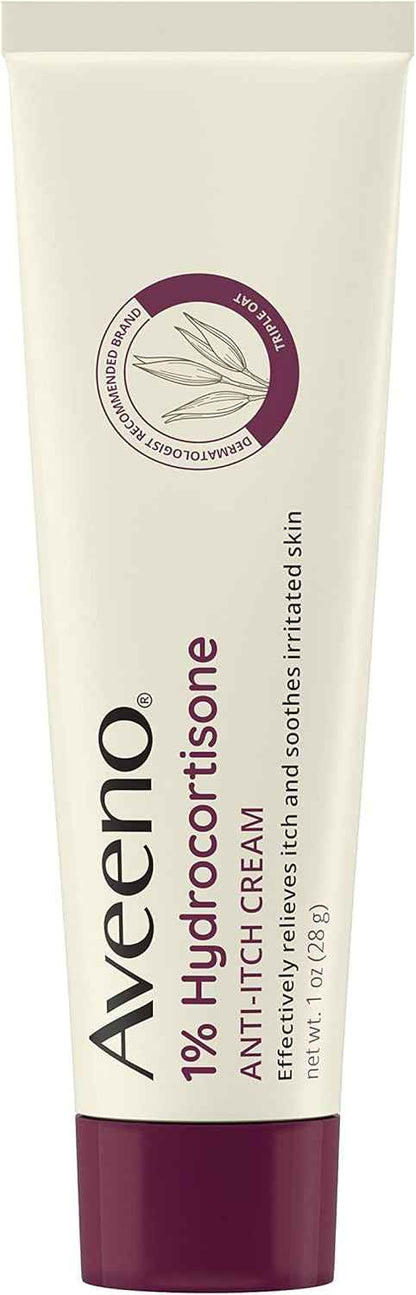 Aveeno Maximum Strength 1% Hydrocortisone Anti-Itch Cream, Triple Oat, Aloe & Vitamin E For Itch Relief From Eczema, Psoriasis, Insect Bites, Poison Ivy, Oak & Sumac & Detergents, 1 oz