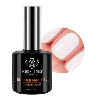 modelones Builder Nail Gel, 7-in-One Clear Builder for Nails, LED Lamp Cured Color Rubber Base Gel Polish Coat Strengthener Thickening Extension Rhinestone Glue in a Bottle for DIY Home Salon Gifts