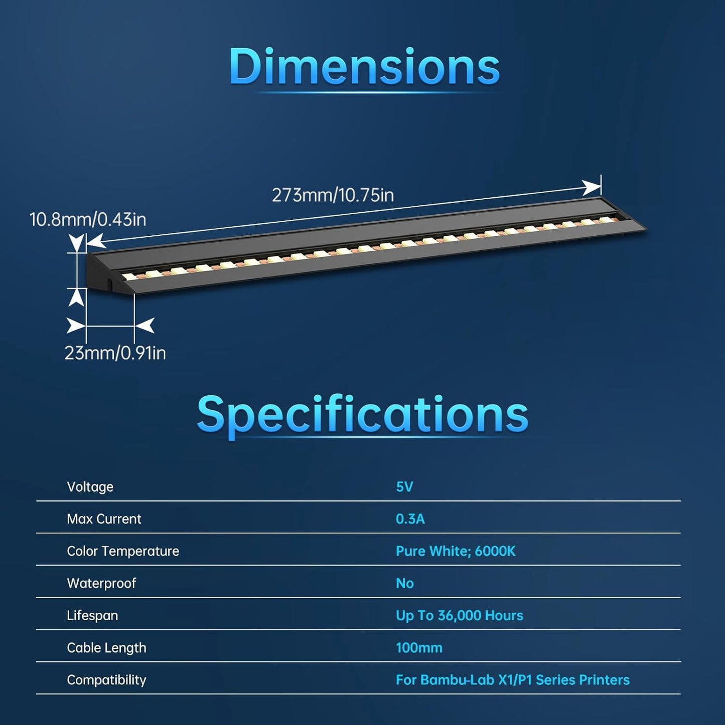 BIQU_Panda_Lux,_Led_Light_Strip_Upgrade_Kit_for_Bambu-Lab_P1S_P1P_X1C_X1E_3D_Printers,_5V_0.3A_LED_Light_Bar,_Magnetic_Installation