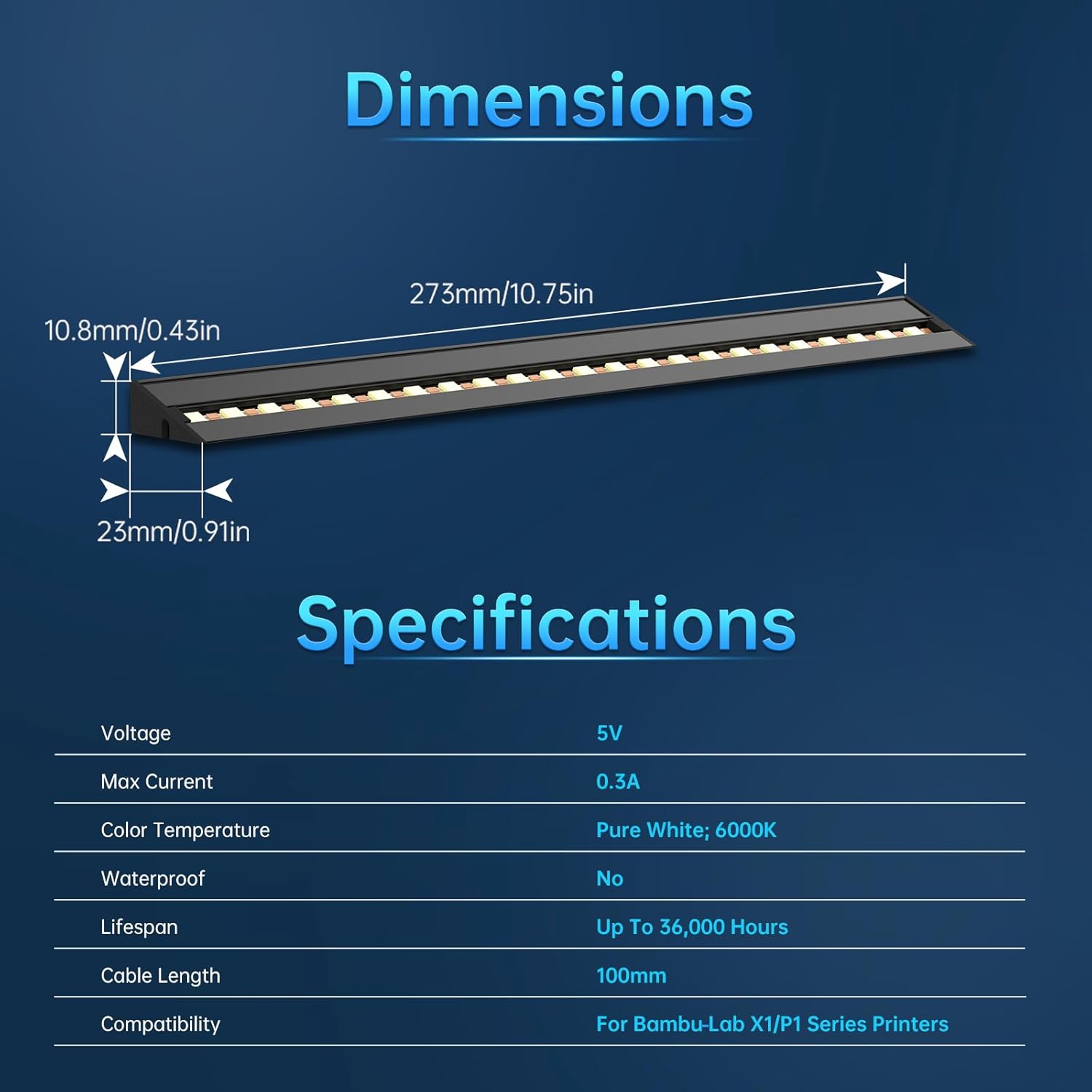 BIQU_Panda_Lux,_Led_Light_Strip_Upgrade_Kit_for_Bambu-Lab_P1S_P1P_X1C_X1E_3D_Printers,_5V_0.3A_LED_Light_Bar,_Magnetic_Installation