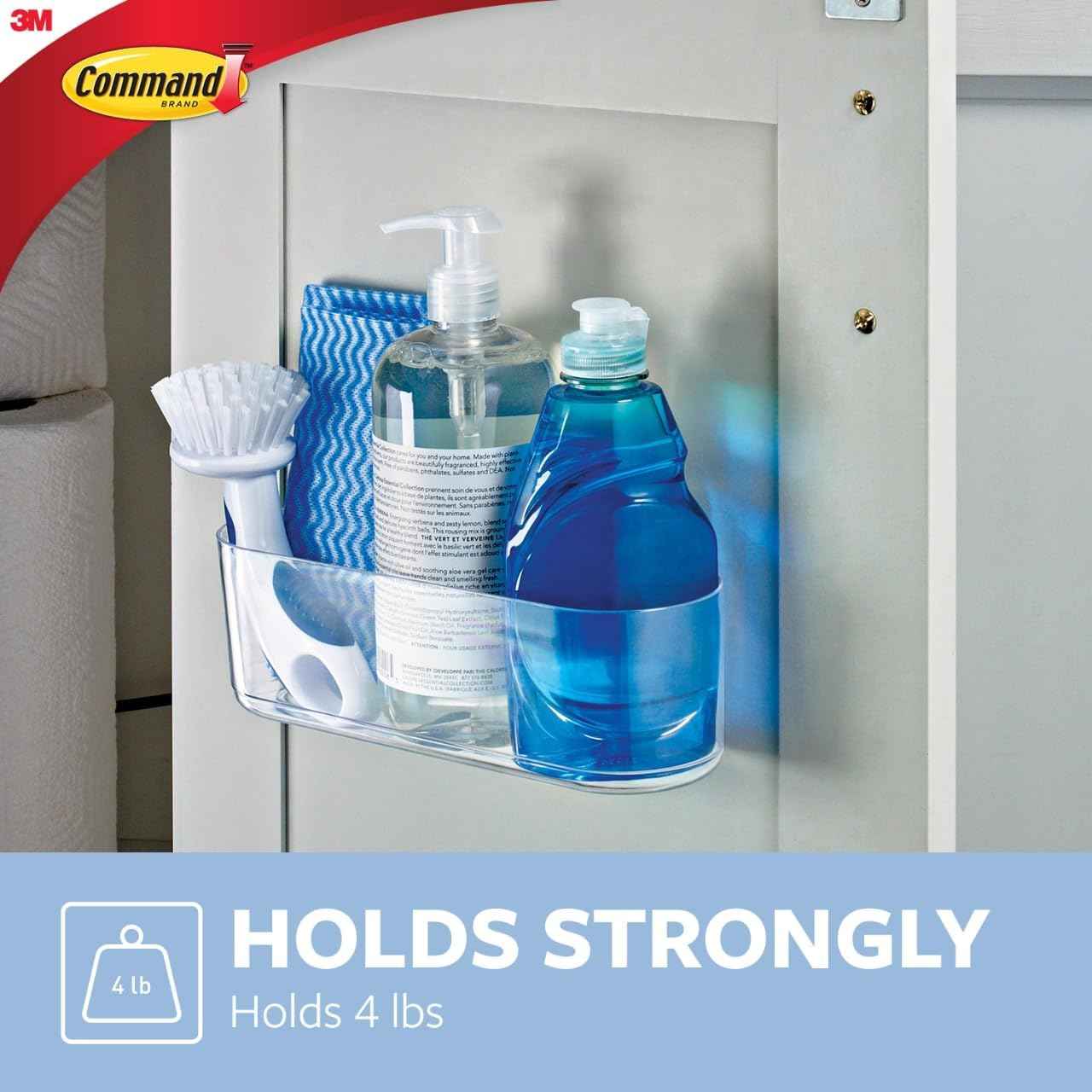 Command Large Caddy, Holds up to 4 lb, 8.6" x 3.1" x 3", 1 Caddy with 4 Strips, Damage-Free Organization Wall Mount to Cabinet, Kitchen, Pantry, Closet, or Under Sink