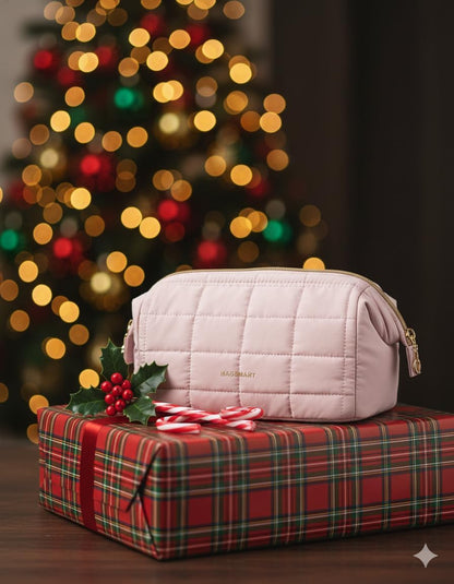 BAGSMART_Makeup_Bag_Travel_Toiletry_Bag,_Puffy_Padded_Make_Up_Bags_for_Women_Makeup_Organizer_Case,_Wide-open_Pouch_Purse_Travel_Essentials_Toiletries_Accessories_Brushes,_Pink