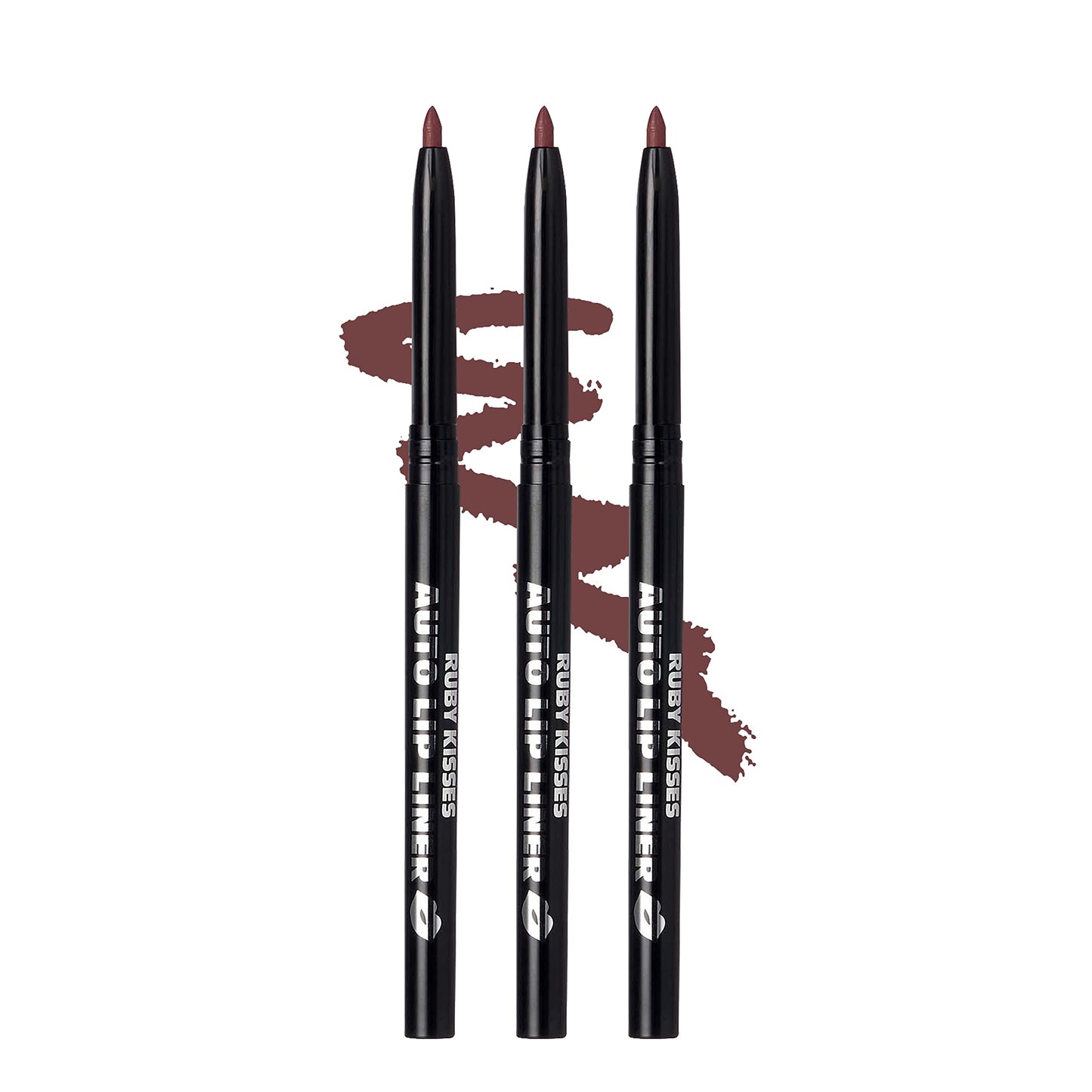 Ruby Kisses Auto Lip Liner Pencil (Cocoa 3 Pack), Long Lasting &amp;amp; Non-Fading, Smooth Application, Non-Feathering with Rich Pigmented Color, No Sharpener Needed, Ideal for Full Lips Look