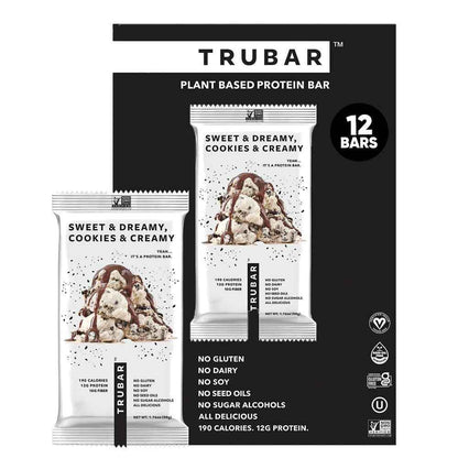 TRUBAR Vegan Protein Bar, Assorted Flavors, Gluten Free, Vegan Protein Snacks, 12G Plant-Based Protein, High Fiber, Healthy Protein Bars