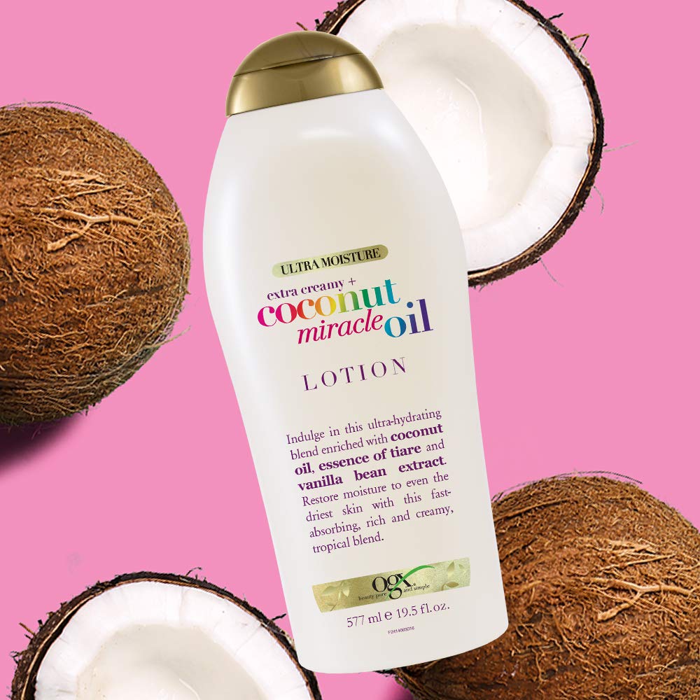 OGX_Extra_Creamy_+_Coconut_Miracle_Oil_Ultra_Moisture_Body_Lotion_with_Vanilla_Bean,_Fast-Absorbing_Body_Lotion_for_All_Skin_Types,_Paraben-Free_and_Sulfated-Surfactants_Free,_19.5_Ounce