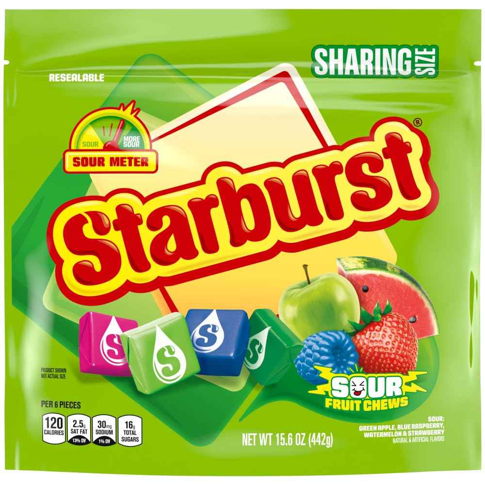 STARBURST Sour Chewy Candy Individually Wrapped Fruit Chew, Sharing Size, 15.6 Oz Resealable Bag, Easter Basket Stuffers