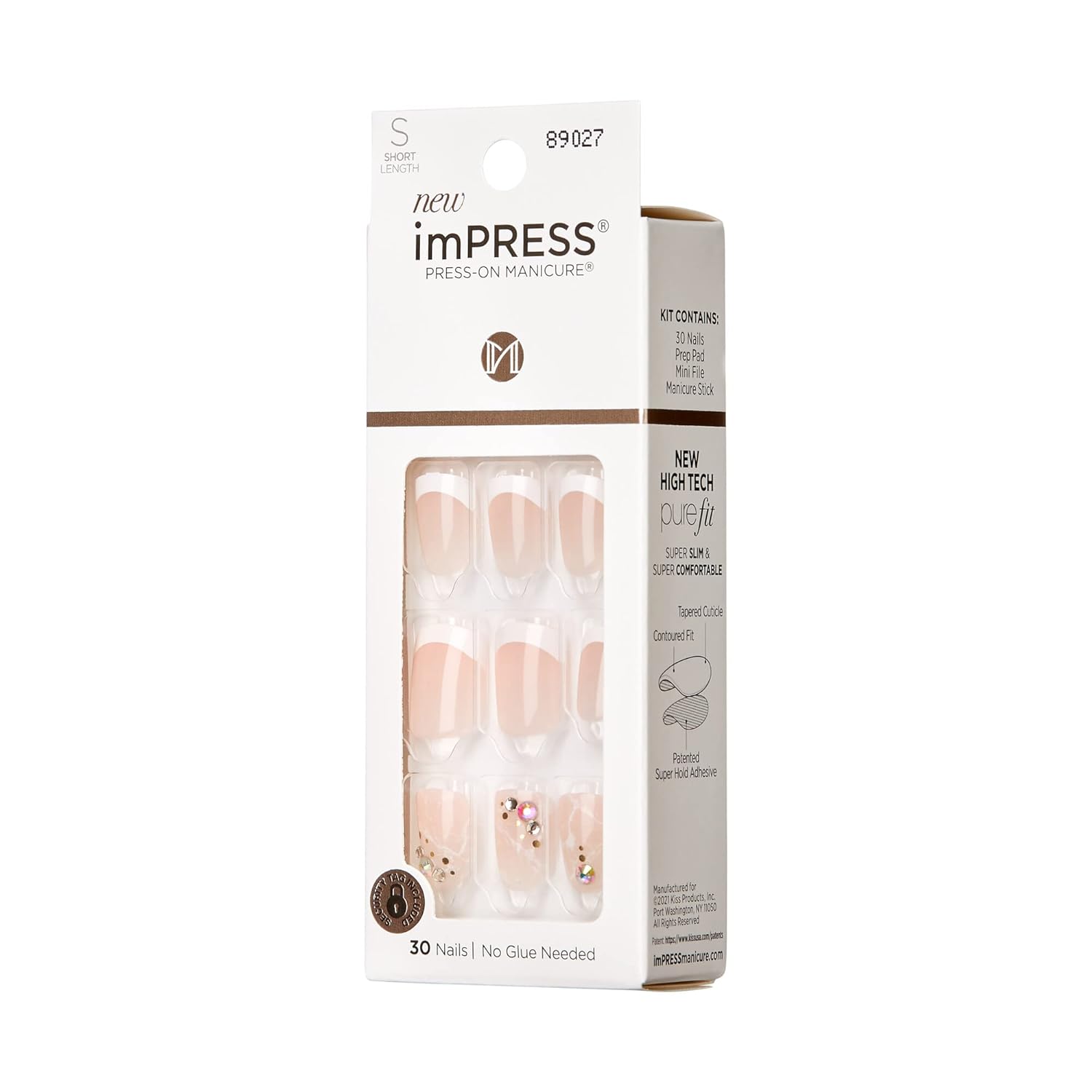KISS_imPRESS_No_Glue_Mani_Press_On_Nails,_Design,_'My_Worth',_White,_Short_Size,_Squoval_Shape,_Includes_30_Nails,_Prep_Pad,_Instructions_Sheet,_1_Manicure_Stick,_1_Mini_File