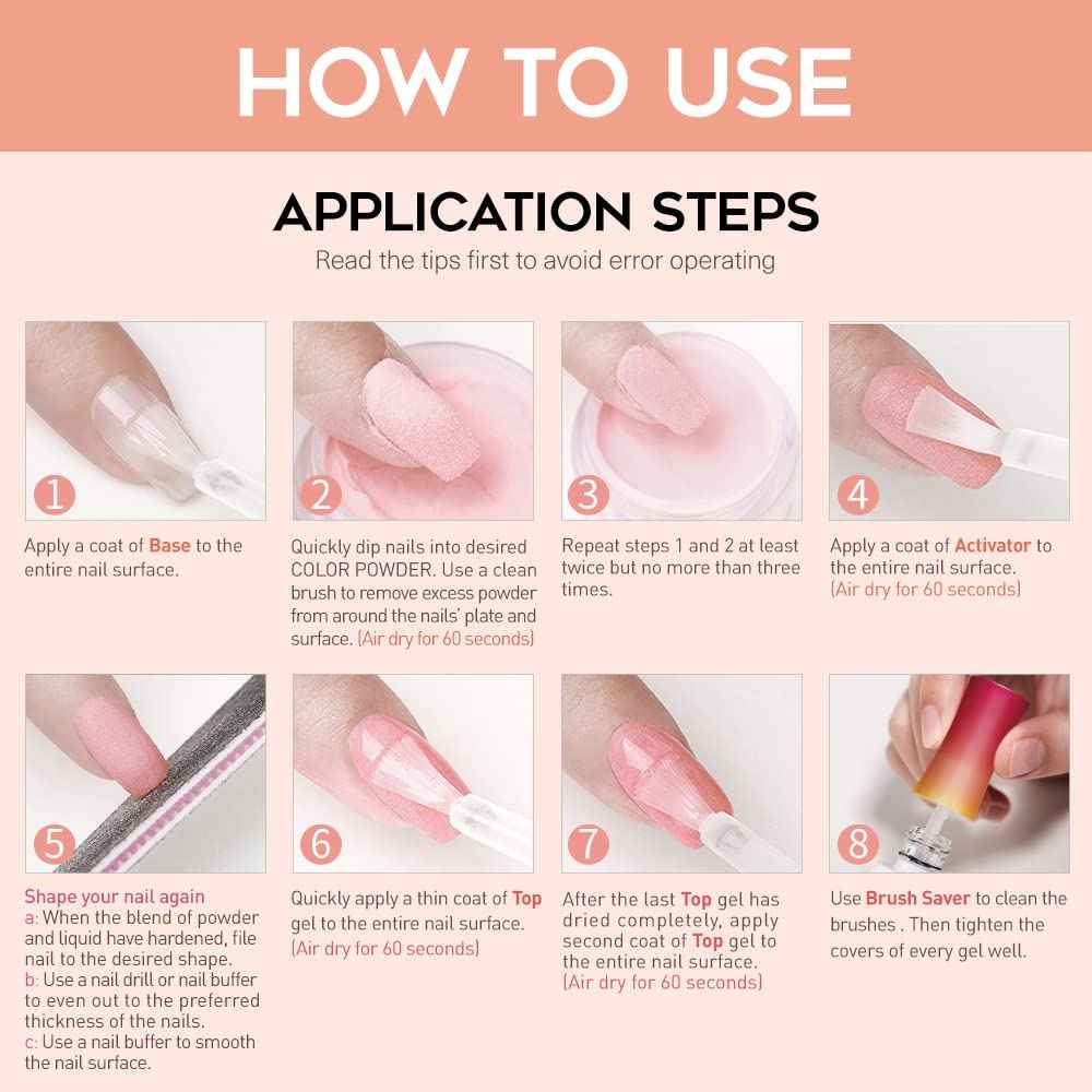 Modelones Dip Powder Liquid Set 4+4 Pcs, Dip Powder System Set with Base Coat/Top Coat/Activator/Brush Saver/Manicure Tools for Nail Kit Art DIY Salon - 15ml/0.5oz