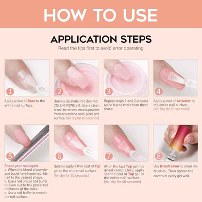 Modelones Dip Powder Liquid Set 4+4 Pcs, Dip Powder System Set with Base Coat/Top Coat/Activator/Brush Saver/Manicure Tools for Nail Kit Art DIY Salon - 15ml/0.5oz
