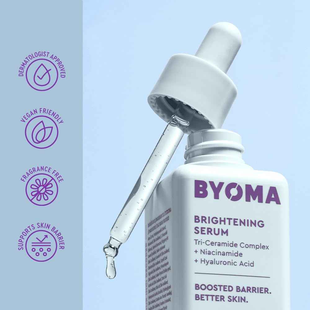 BYOMA Brightening Serum - Barrier Repair Serum - Brightening & Hydrating Face Serum with Hyaluronic Acid, Niacinamide & Ceramides - Hyaluronic Acid Serum For Face, Glowing, Radiant Skin - 1.01 fl. oz