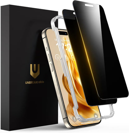 UNBREAKcable_Privacy_Screen_Protector_for_iPhone_16_Pro_Max,_Full_Coverage_Shatterproof_Tempered_Glass[True_28°Anti_Spy][9H_Hardness][Easy_Installation_Frame]2-Pack_Private_Screen_for_iPhone_16_ProMax