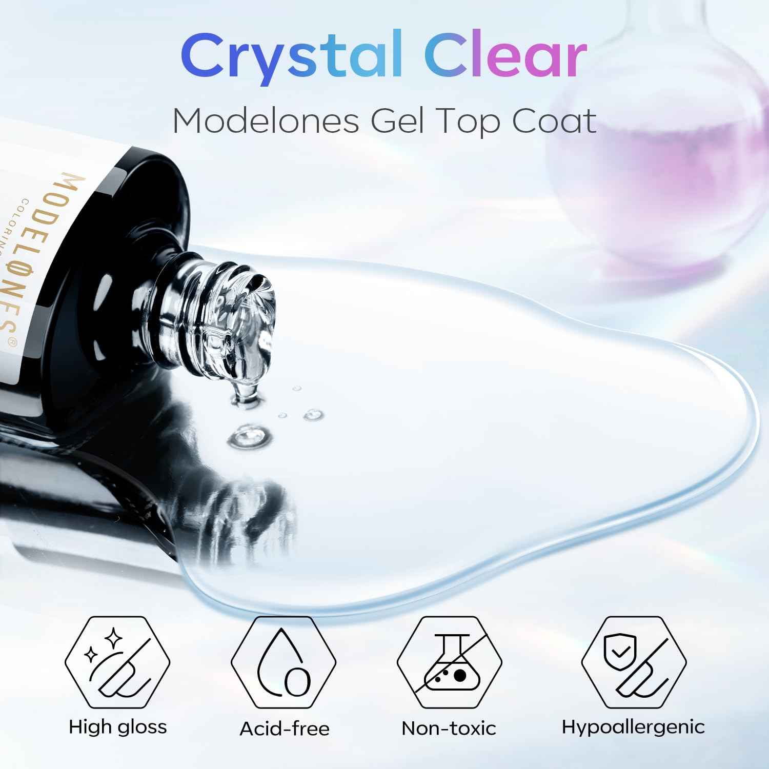 modelones Gel Top Coat, 15ml No Wipe Gel Nail Polish High Gloss Top Coat Shiny Long Lasting Clear Top for Acrylic Nails, Need U V/LED Lamp for Home DIY Gift Spring Easter's Manicure Salon