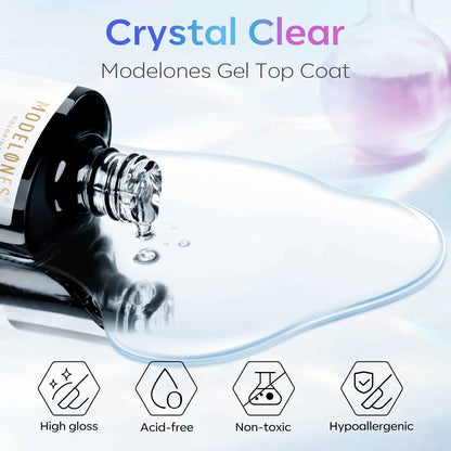 modelones Gel Top Coat, 15ml No Wipe Gel Nail Polish High Gloss Top Coat Shiny Long Lasting Clear Top for Acrylic Nails, Need U V/LED Lamp for Home DIY Gift Spring Easter's Manicure Salon