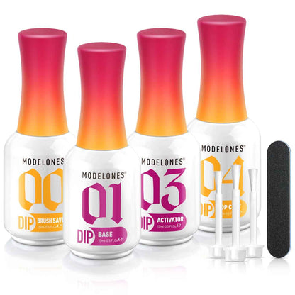 Modelones Dip Powder Liquid Set 4+4 Pcs, Dip Powder System Set with Base Coat/Top Coat/Activator/Brush Saver/Manicure Tools for Nail Kit Art DIY Salon - 15ml/0.5oz