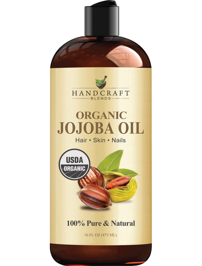 Handcraft Blends USDA Organic Jojoba Oil | Cold-Pressed | 16 Fl Oz | 100% Pure &amp;amp; Natural | for Hair, Skin &amp;amp; Face | Premium Grade Carrier Oil | for Massage &amp;amp; Aromatherapy | Hexane-Free