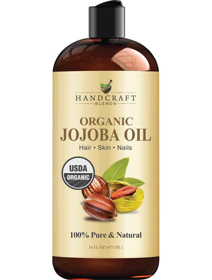 Handcraft Blends USDA Organic Jojoba Oil | Cold-Pressed | 100% Pure & Natural | for Hair, Skin & Face | Premium Grade Carrier Oil | for Massage & Aromatherapy | Hexane-Free