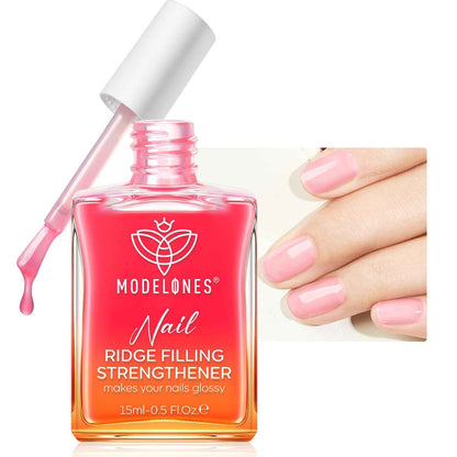 modelones Nail Strengthener and Growth Nail Hardener Extra Strong and Growth Nude Nail Polish Nail Repair for Damaged Nails Strengthening Polish Ridge Filler for Nails 15ml