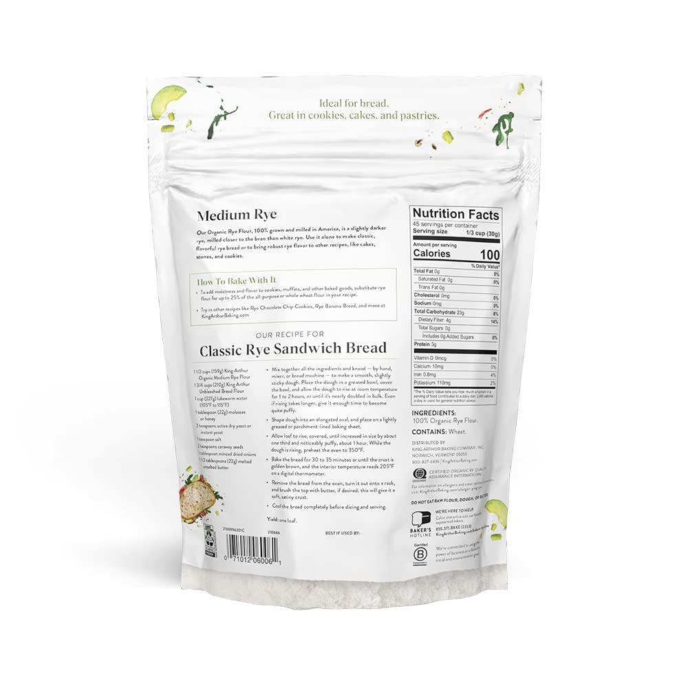 King_Arthur_Baking_Organic_Medium_Rye_Flour_-_3_lbs_for_Complex_Flavorful_Breads_&_Baked_Goods_-_100%_US_Grown_&_Milled_-_Non-GMO_Project_Verified_-_Robust_Flavor_for_Rye_Bread,_Cookies_&_More