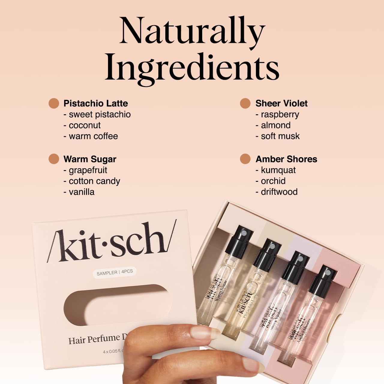 Kitsch_Hair_Perfume_For_Women_(Discovery_Set)_-_Pistachio_Latte,_Warm_Sugar,_Sheer_Violet_&_Amber_Waves_-_Patented_Odor-Eliminating_Technology,_Hair_Spray_and_Body_Mist_-_4_x_1.5mL