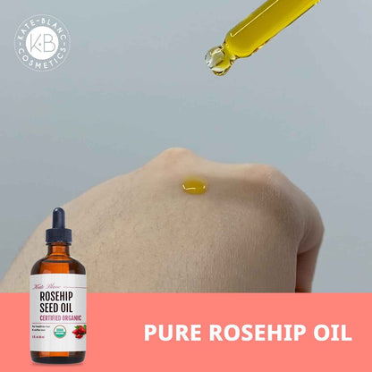 Kate Blanc Cosmetics Rosehip Seed Oil for Face, 100% Pure Organic | Cold Pressed Unrefined Rose Hip Facial Oil for Skin, Hair & Gua Sha Massage (1oz)